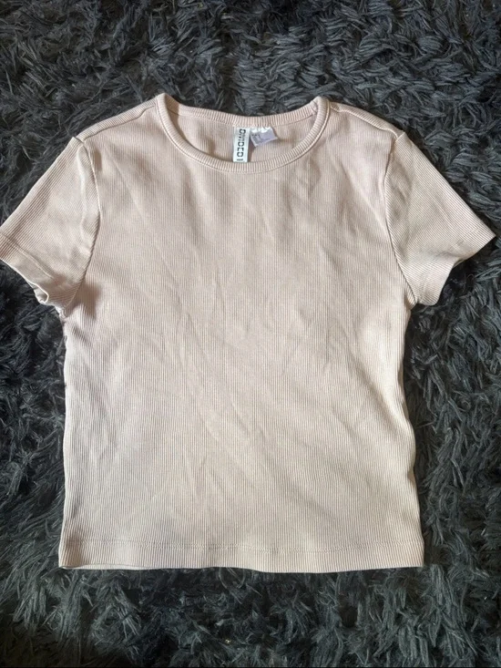 Divided Ribbed Crop Top - Light Beige - Picture 1 of 2